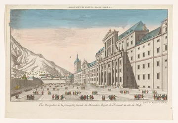 Udsigt over El Escorial-klosterkomplekset nær byen Madrid, set fra sydsiden Hovedindgangen til l