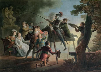 Don Quixote og Sancho Panza på en træhest