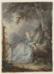 Ung dame ved en stenbalustrade