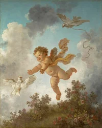Fragonard - Kærlighedens fremskridt Kærligheden forfølger en due, 1790-91