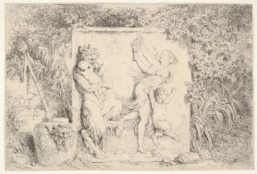 Et basrelief, der forestiller en satyr til venstre med to spædbørn, en anden barnesatyr til højre..., 1763.