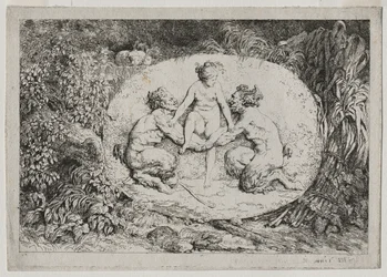 Bacchanales: Nymfe støttet af to satyrer, 1763.