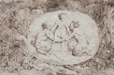 Bacchanales: Nymfe støttet af to satyrer, 1763.