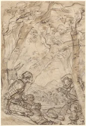 Don Quixote og Sancho Panza er vidner til angrebet på Rocinante