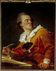 Inspiration Portræt af en fremmed. Maleri af Jean Honore Fragonard (1732-1806) 1700-tallet søn. 0,8x0,64 m - Inspiration, portræt af en anonym mand, Maleri af Jean Honore Fragonard (1732-1806)