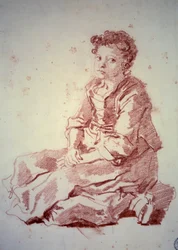 Lille pige sidder på hælene Sanguine af Jean Honore Fragonard (1732-1806) 1774 Besancon, Musee des Beaux Arts