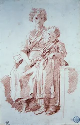 Young Girl and Her Little Sister Sanguine af Jean Honore Fragonard (1732-1806) 1774 Besancon, Musee des Beaux Arts