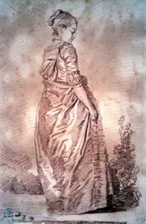 Ung kvinde går og tegner et blod af Jean Honore Fragonard