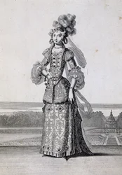 Kvindelige balletkostumer, gravering af Jean Berain den Ældre (1637-1711), Frankrig