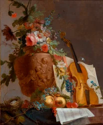 "Stilleben med blomster og en violin" Maleri af Jean-Jacques Bachelier (1724-1806) omkring 1750 - Olie på lærred - 88,9x73,5 - Art Gallery of South Australia