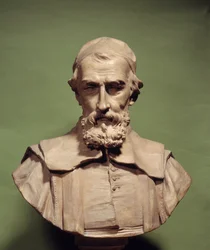 Portræt af Nicolas Claude Fabri de Peiresc (1581-1637), humanist, astronom af Galilæa Skulptur af Jean Jacques Caffieri (1725-1792) Paris, Mazarine bibliotheque