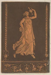 Ung draperet kvinde, der går fra venstre mod højre, bærer en Young draperet... metalvase, ca. 1784.