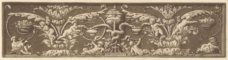 Prydfrise med putti og sammenflettede slanger, fra Recueil de Différentes Compositi..., 1784.