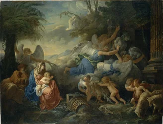 Idolernes fald og resten på flugten til Egypten, ca 1775.