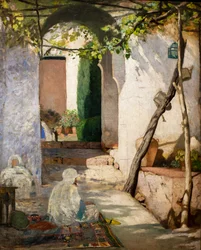 Marokkansk gårdhave, før 1880 (Olie på lærred)