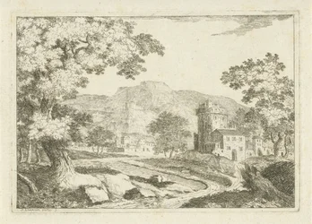 Flodlandskab med huse og tårne