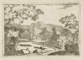 Flodlandskab med huse og tårne