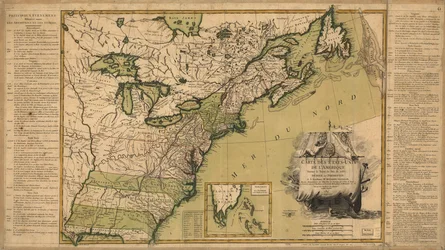 Kort over USA efter fredstraktaten af ​​1783.