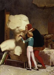 Michelangelo (1475-1564) viser en elev Belvedere-torsoen, 1849