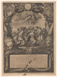 Kalender for 1659: Allegori om Flanderns underkastelse til Ludvig XIV Kalender før 1659: Allegori om Flanderns overgivelse til Ludvig XIV Almanach, pour l
