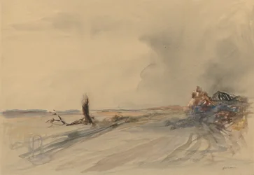 Ødelagt land, figurer i et landskab ca. 1919 (grå vask, akvarel og gouache)
