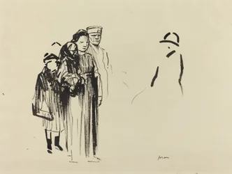Kvinde og to børn med tyske soldater, ca. 19141919.