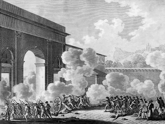 Den Franske Revolution: Nancy-affæren den 31. august 1790 (mytteri i garnisonen i byen Nancy). Stik af Berthaut efter Prieur. Paris, Biblioteket ved Instituttet for Revolutionens Historie
