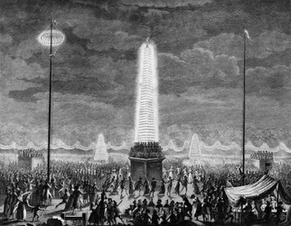 Den Franske Revolution: festligheder og illuminationer på Champs-Élysées i Paris den 18. juli