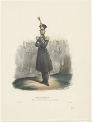 Officer i Nationalmilitsen, 1829 (titel på genstanden) Belgiske dragter: gamle og moderne, militære, civile og religiøse, 1830 (serietitel)