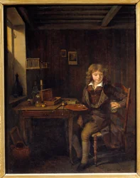 En ung studerende forbereder farverne på sin mester Maleri af Jean Michel Grobon (1770-1853) Lyon fra det 19. århundrede, Musee des Beaux Arts