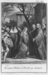 Abelard byder Heloise velkommen ved Paraclete, illustration fra 