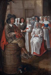 Bryllupsscene af Michelin, Jean (1623-1695). Olie på lærred, størrelse: 76x52, , Privat samling