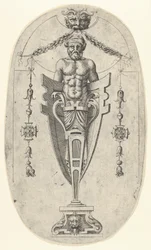 Mandlig terminalfigur, torso med skæg og turban på en halvlang piedestal lukket ..., ca. 1543.