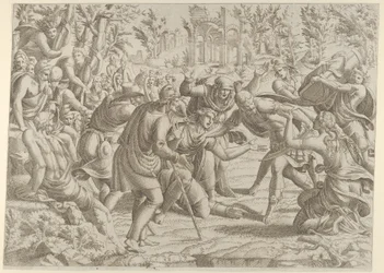 Den forræderiske Sinon bragt ind i Trajans lejr af hyrderne, 1535-55.