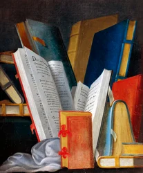 Allegori over litteratur og læsning, panel malet af Jean Mosnier (1600-1656). Beauregard Slot, Loir-et-Cher, Frankrig. Detalje.