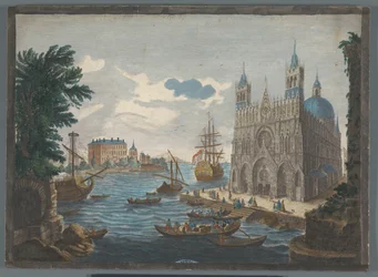 Udsigt over en gotisk katedral på vandet Vue d