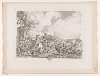 Rejsende til en kro Les Bohemians Tryk efter malerier af Philips Wouwerman (serietitel) Oeuvres de Ph.pe Wouwermans Hollandois (serietitel)