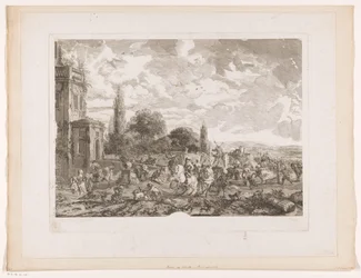 Afgående jagtselskab til et hus Partie de Chasse pour le Vol Tryk efter malerier af Philips Wouwerman (serietitel) Oeuvres de Ph.pe Wouwermans Hollandois (serietitel)