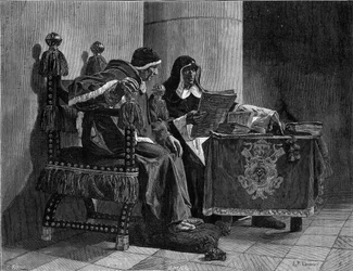 Paven og inkvisitoren siger også "Sixte IV (1471-1484) og Tomas de Torquemada (1420-1498)"" gravering efter maleriet af John Paul Laurens (1838-1921)
