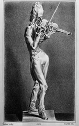 Niccolo Paganini (1782-1840), italiensk violinist og komponist. Karikatur efter skulpturen af Jean Pierre Dantan den unge.