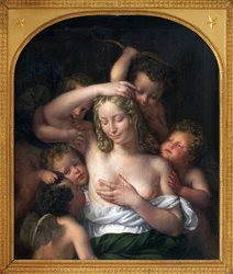 Nymfe og kærlighed. Maleri af Jean Pierre Granger (1779-1840), olie på træ, 96,5 x 82 cm