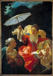 Vertumne og Pomone: Vertumne, forelsket i nymfen Pomone, forklæder sig som en gammel kvinde for at nærme sig hende. Maleri af Jean Ranc (1674-1735), olie på lærred Dim. 170x120 cm. Montpellier, Fabre-museet