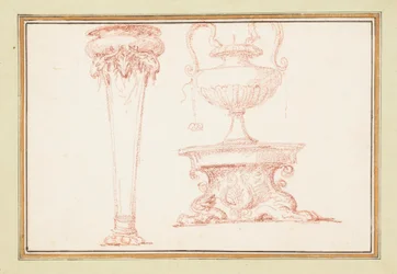 Indbundet tegning, En vase og en lampe på et stativ, i Dessins d
