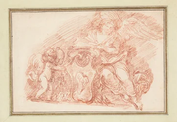 Bevinget figur og putto støtteskjold