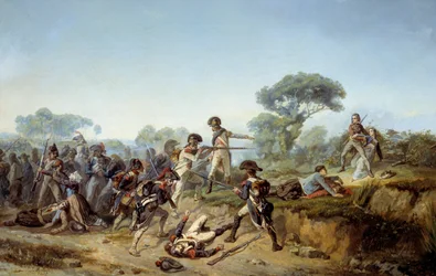 Vendingkrig ridderen Charles de bois-hardy (træhårdfør, boishardy) ønsker at redde sin elskerinde (1795). Maleri af Jean Soreuil (1824-1871)