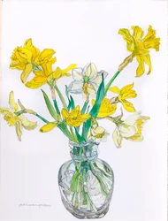 Påskeliljer i en smalhalset vase, 2006 (akvarel og blæk på papir)