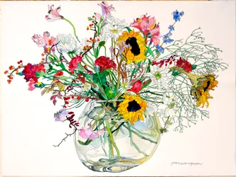 Late Summer in Glass Bowl (akvarel og blæk på papir)