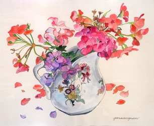 Forårsblomster i Limoges Du Barry Creamer (akvarel og blæk på papir)