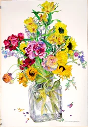 Solsikker, Godetia, Alstroemeria, Ranunkel