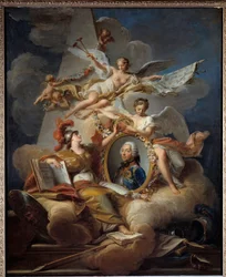 Allegorisk portræt af Louis Charles Auguste Fouquet, hertug af Belle Isle, marechal af Frankrig (1684-1761). Maleri i et maleri. Maleri af Jean Valade (1709-1787) 1758 søn. 1x0,8 m